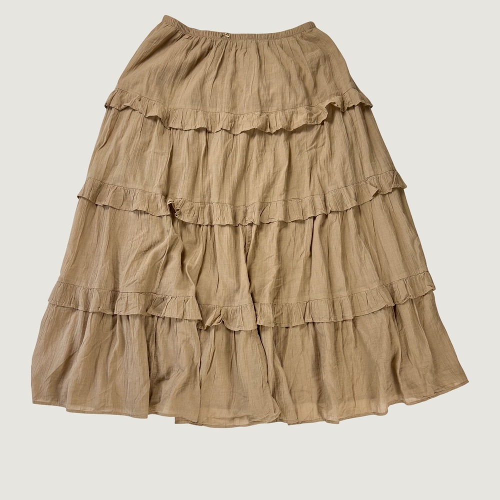Aerie Tan Brown Tiered Gauze Maxi Skirt Boho Ruffle Elastic Waist XL
